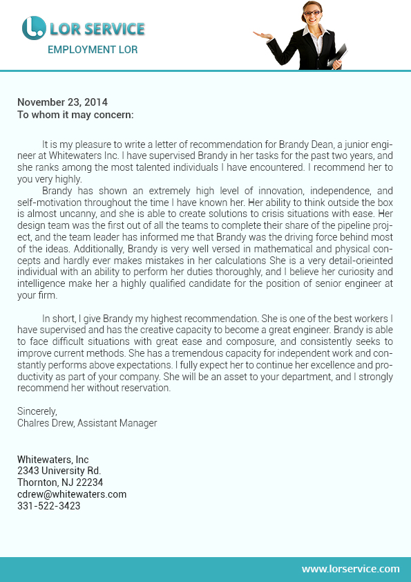 Letter of recommendation sample | scribendi.com