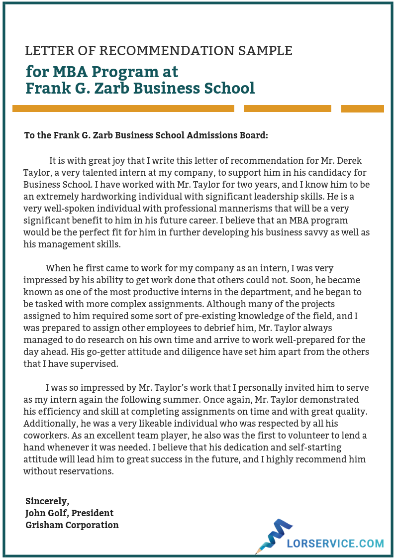 Letter Of Recommendation For Mba Program from www.lorservice.com