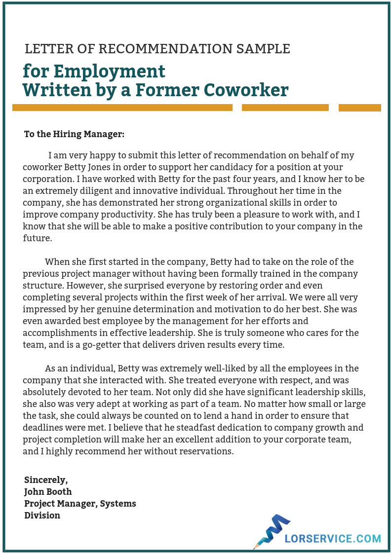 Letter Of Recommendation Sample For Employment from www.lorservice.com