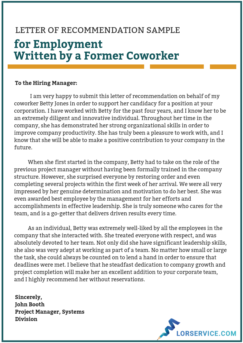 Letter of Recommendation for Employment Writing Service