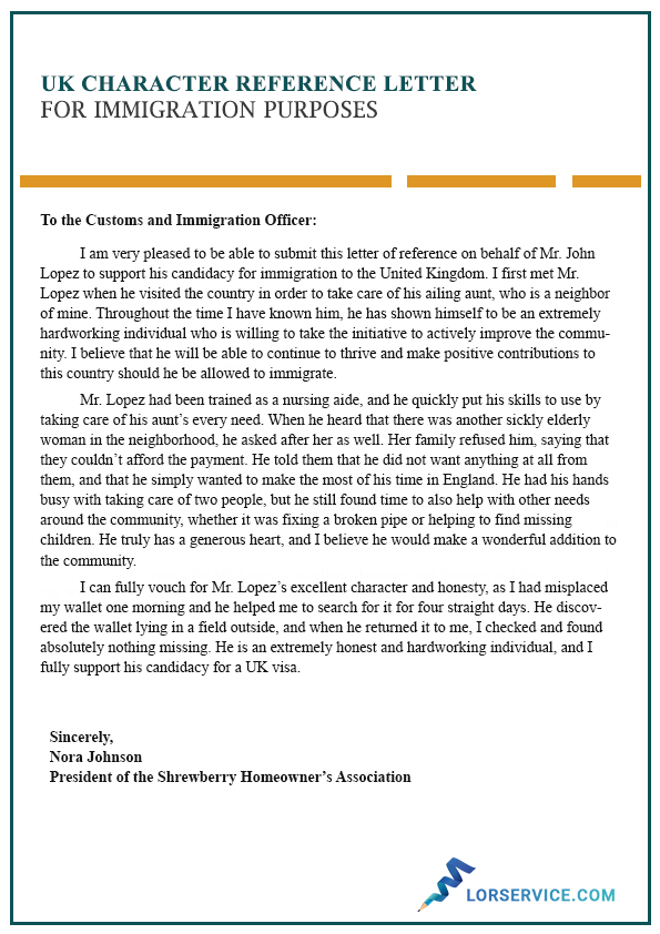 Sample Character Reference Letter For A Friend For Immigration from www.lorservice.com