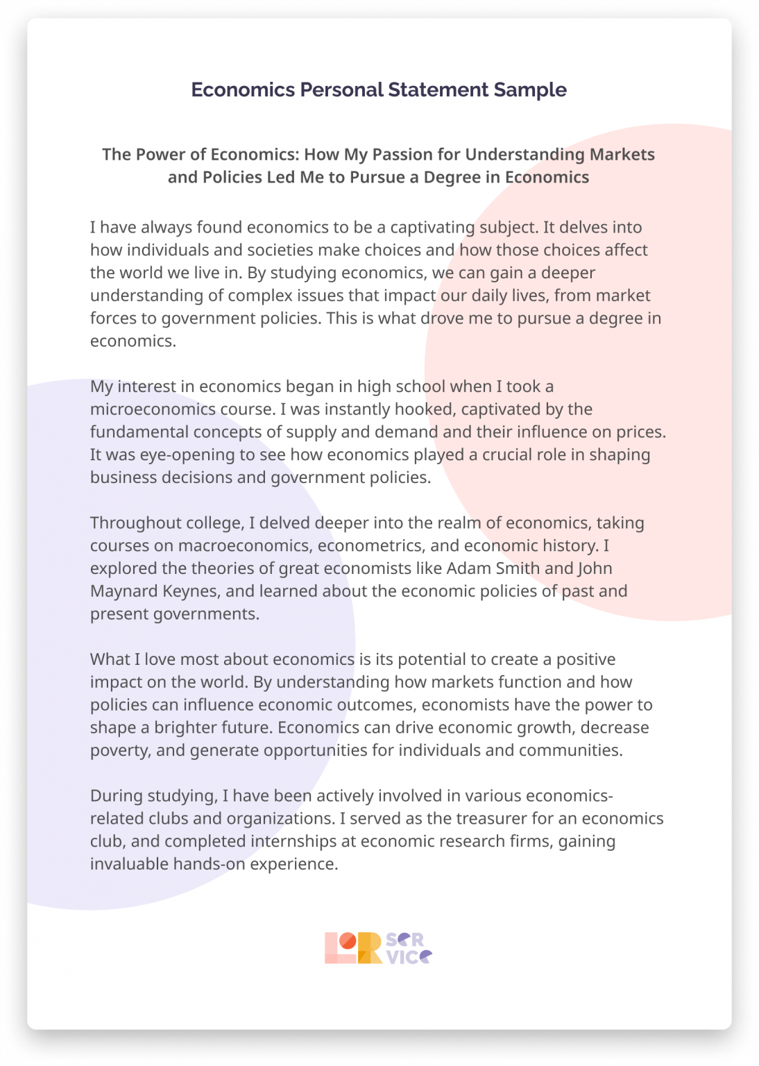 financial economics personal statement