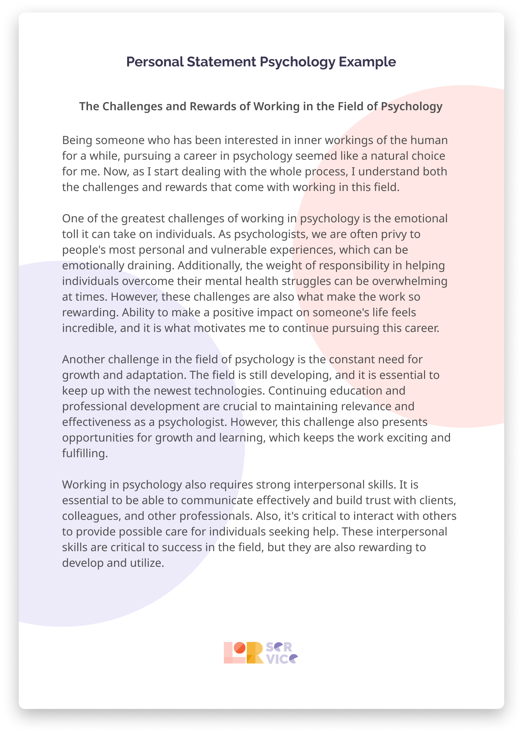personal statement psychology examples